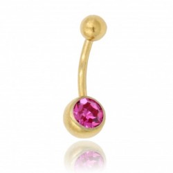 Banana per ombelico colore oro con cristallo fuchsia trasparente mm1,6