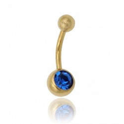 Banana per ombelico colore oro con cristallo blu trasparente mm1,6