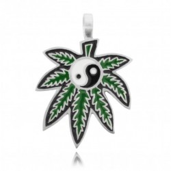 pendente in pewter Yin Yang cannabis verde grande