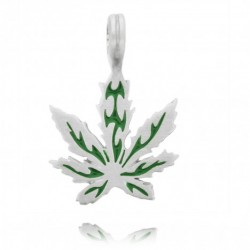 pendente in pewter cannabis con disegno tribale verde