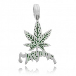 pendente in pewter piccolo cannabis con scritta marijana