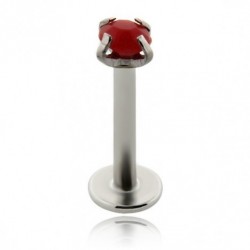 labret in acciaio chirurgico con pietra rosso in acrilico neon dm 1.2 mm lunghezza 8mm