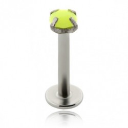 labret in acciaio chirurgico con pietra giallo in acrilico neon dm 1.2 mm lunghezza 8mm