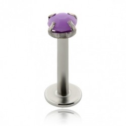 labret in acciaio chirurgico con pietra viola in acrilico neon dm 1.2 mm lunghezza 8mm