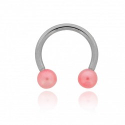 staffa circolare in acciaio chirurgico pallina in acrilico colore perla rosa dm 1,2